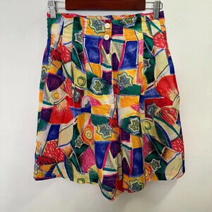 Vintage Marguerite Li Women's 100% Silk Shorts Colorful Geometric Size Medium